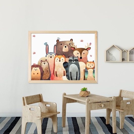 obrazy i plakaty do pokoju dziecięcego Plakat Leśna Rodzina Zwierzęta Miś i inne P482
