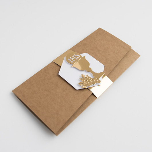 zaproszenia na komunię Zaproszenie na komunię ze złotą opaską