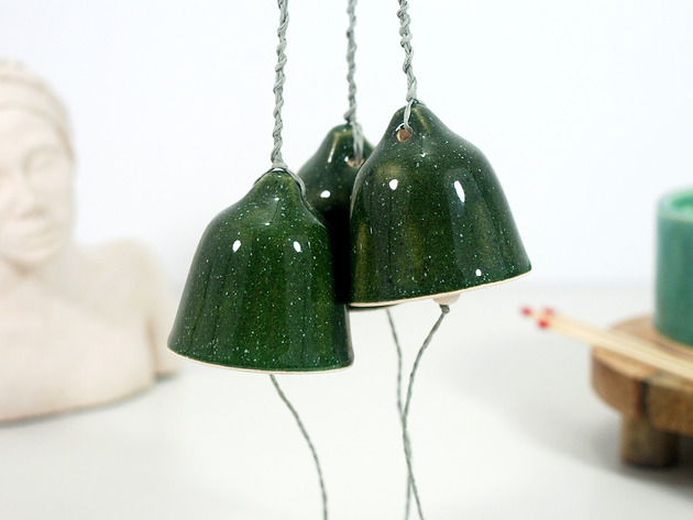 ozdoby choinkowe Zestaw 3 ceramicznych dzwonków choinkowych