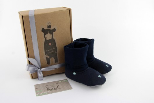 Bambosze z golfem / hand made /granatowe w serca Mimi Monster