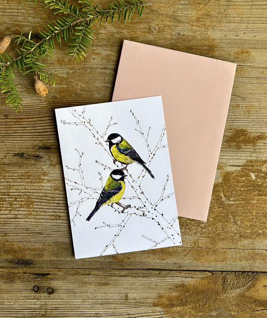 kartki okolicznościowe - wydruki Sikorki bogatki- Kartka- Grafika- Ilustracja- Ptaki