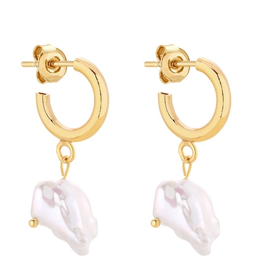 kolczyki pozłacane Złote półkola S z naturalnymi perłami