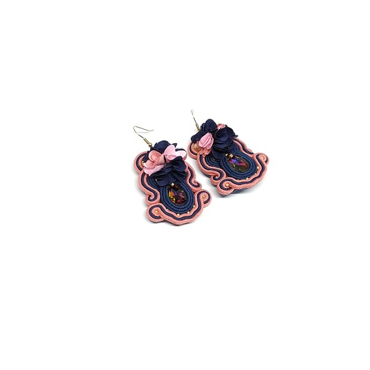 kolczyki soutache Granatowo-różowe kolczyki sutasz - kolekcja Flora