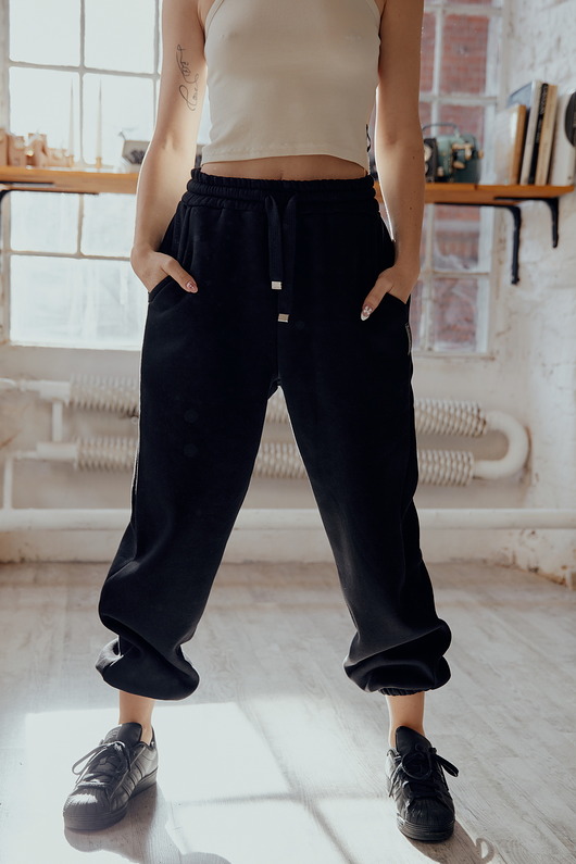 spodnie dresowe damskie Szerokie dresowe spodnie BASIC OVERSIZE czarne