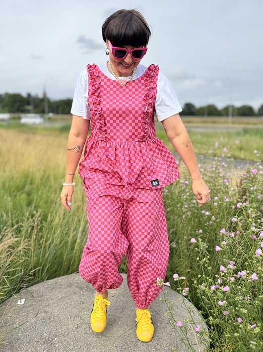 spodnie materiałowe damskie Balloon pants Szachownica