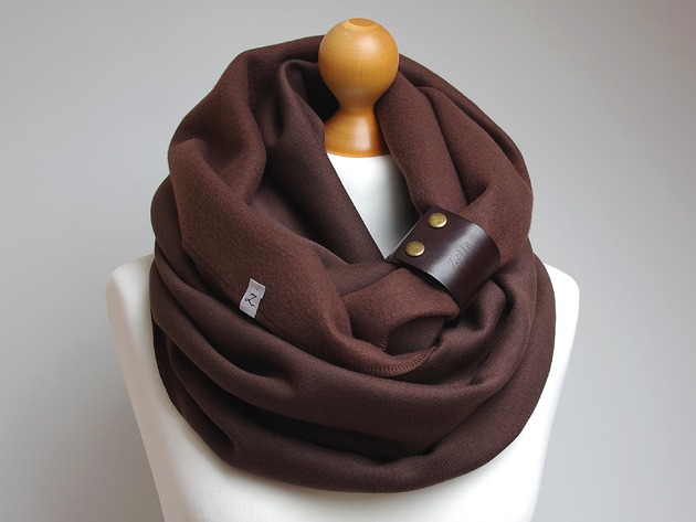 szale damskie Duży gruby zimowy komin damski, KOMIN oversize z zapinką skórzaną