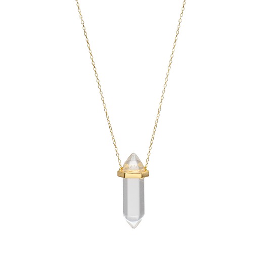 złote naszyjniki Naszyjnik ozdobiony dużym kryształem górskim- srebro 925 pozłacane