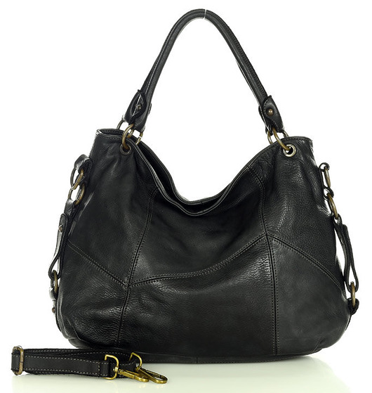 torby na ramię MARCO MAZZINI Miejska torebka skórzana na ramię city sholder handmade bag czarny