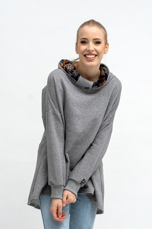 bluza bez kaptura damska BLUZA ASYMETRYCZNA ,,RAVEL''  szara+wzórI