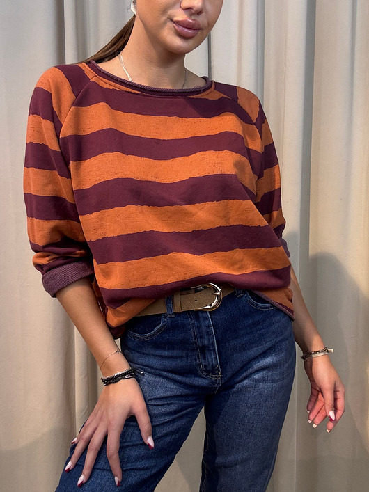 bluza bez kaptura damska Bluza w paski Mattone