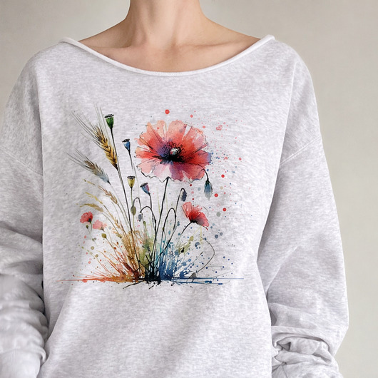 bluza bez kaptura damska Maki kłosy szara bluza cięta