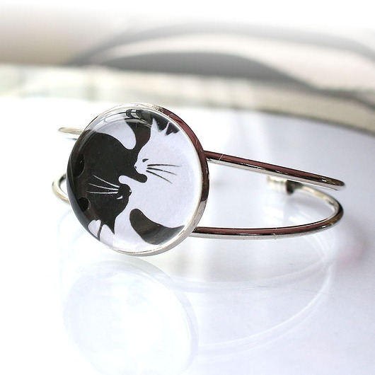 bransoletki ze szkła Bransoletka otwarta yin yang kotki