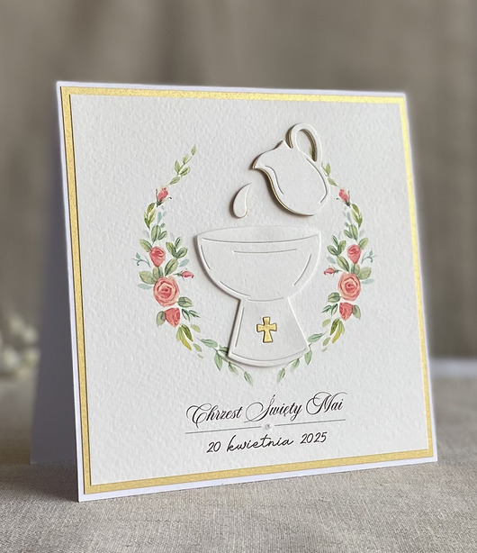 kartki, zaproszenia na chrzest Kartka na chrzest w ozdobnej kopercie, 54d