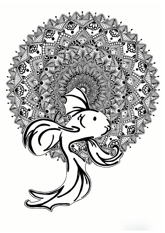 grafiki i ilustracje Mandala nr 22, Ryba, reprodukcje