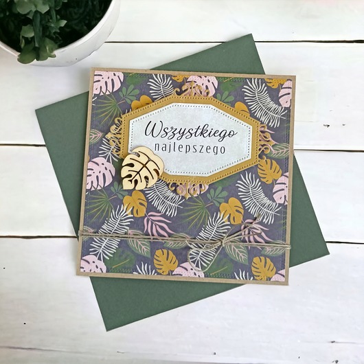 kartki scrapbooking Wszystkiego najlepszego : monstera : jungle.