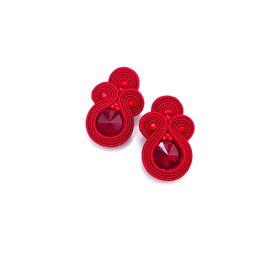 kolczyki soutache Kolczyki sutasz sztyfty czerwone klasyczne z kryształkami Holly