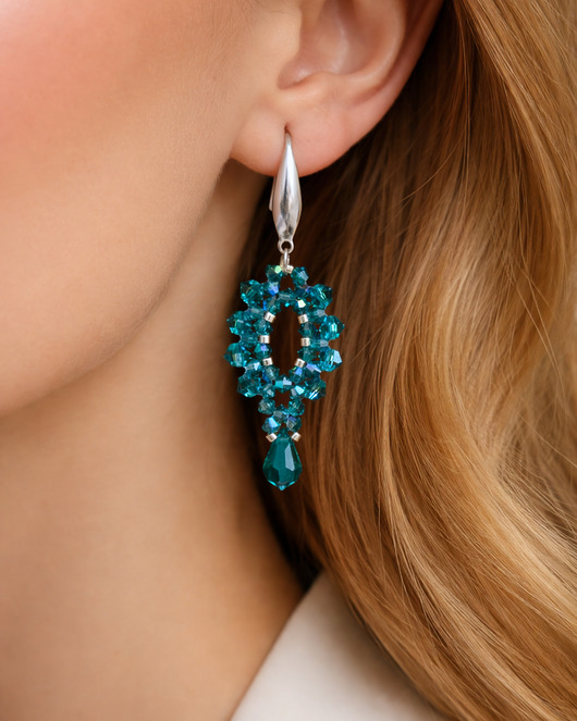 kolczyki szklane Długie Kolczyki Blue Zircon Glow