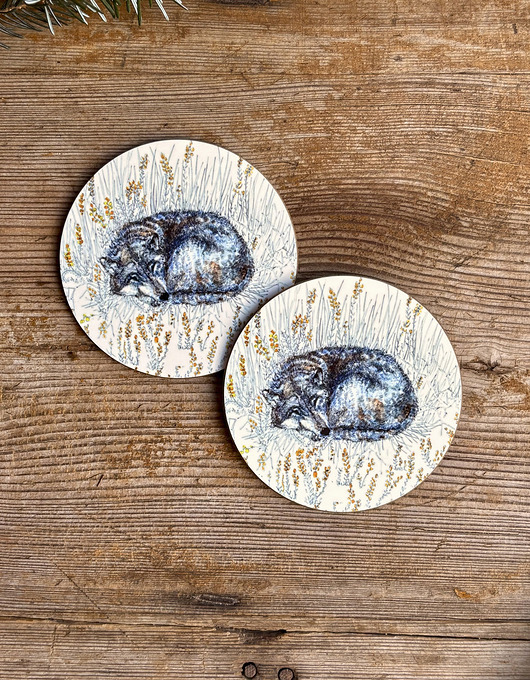 podkładki do kuchni Podkładki pod kubek- Wilk- Śpiący wilk- Ilustracja