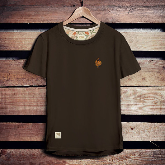 t-shirty męskie Koszulka męska z naszywką GÓRY brązowa
