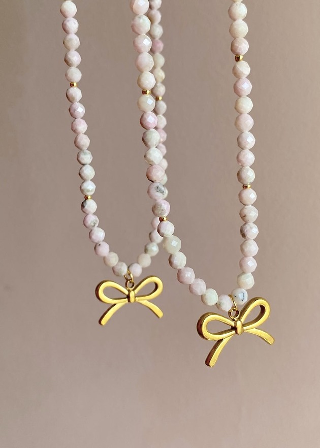 chokery Naszyjnik z Opalem i kokardką