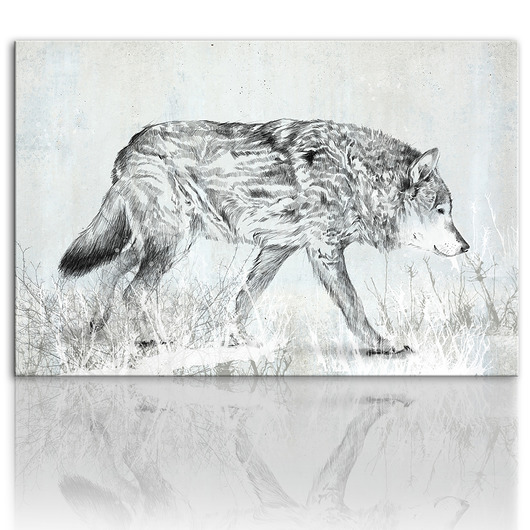 obrazy OBRAZ NA PŁÓTNIE - Pezaż z wilkiem 120x80cm