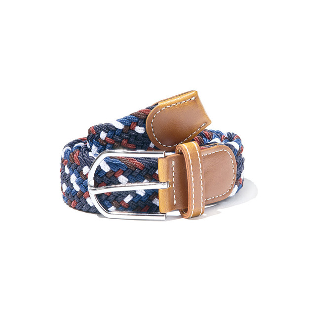 paski damskie Pleciony pasek Navy Blue White Brown