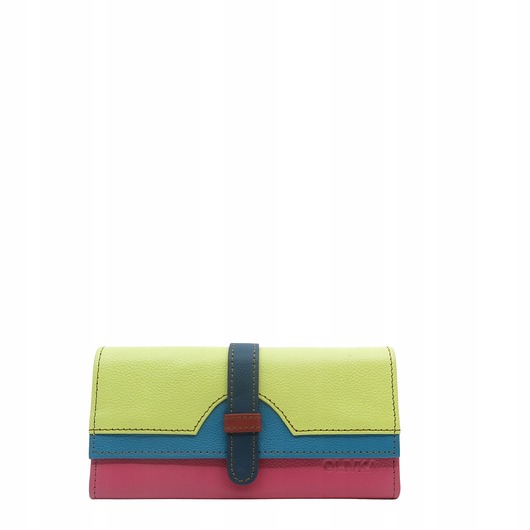 portfele damskie Portfel damski skórzany ze skrawków kolorowy przegródki na karty OLIVKA