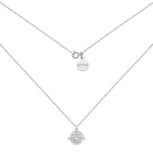 srebrne naszyjniki Srebrny obrotowy dwustronny naszyjnik z górami i różą wiatrów