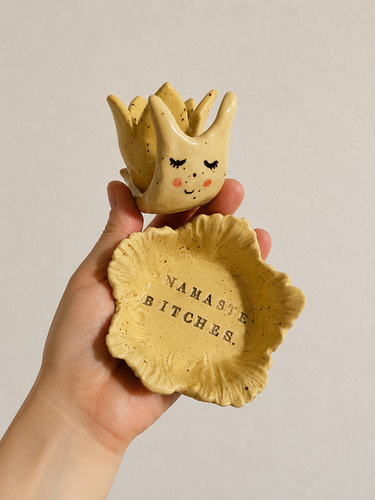 świeczniki i świece Zestaw ceramicznych świeczników handmade kwiat i ślimak
