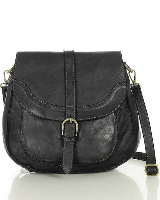 torby na ramię Torebka vintage retro skórzana listonoszka saddle bag - MARCO MAZZINI czarna