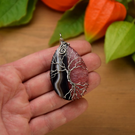Duży wisior agat  drzewo życia wire wrapping Agata Rozanska