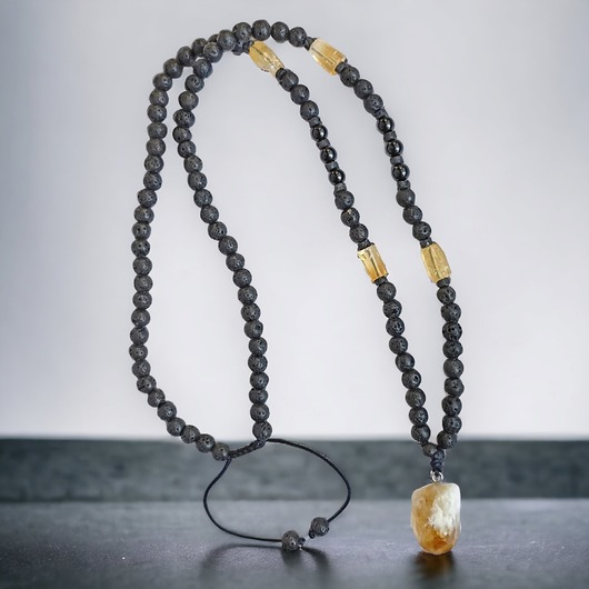 biżuteria męska UNIKAT : obfitość, dobrobyt, energia : CYTRYN, LAWA : naszyjnik męski