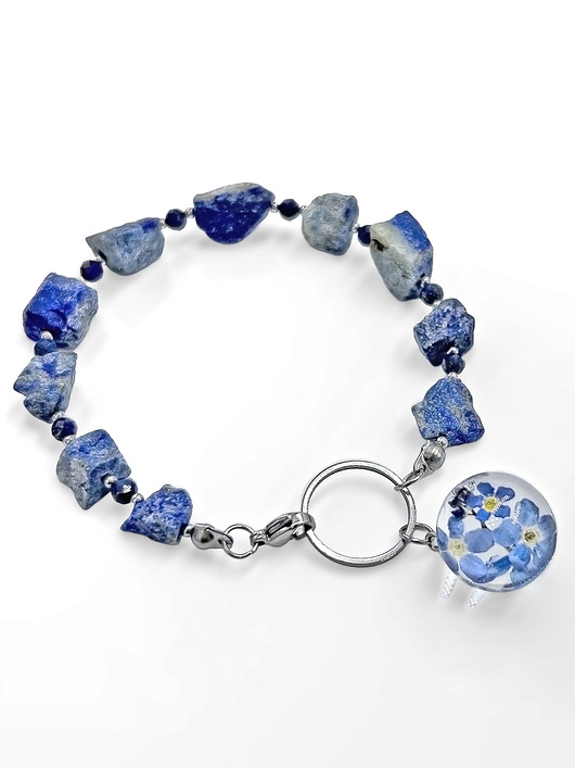 bransoletki z kamieni naturalnych Bransoletka lapis lazuli & niezapominajki