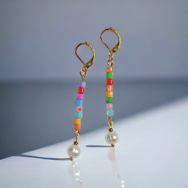 kolczyki z kamieniami Kolczyki długie : summer collection :: muszla i perły