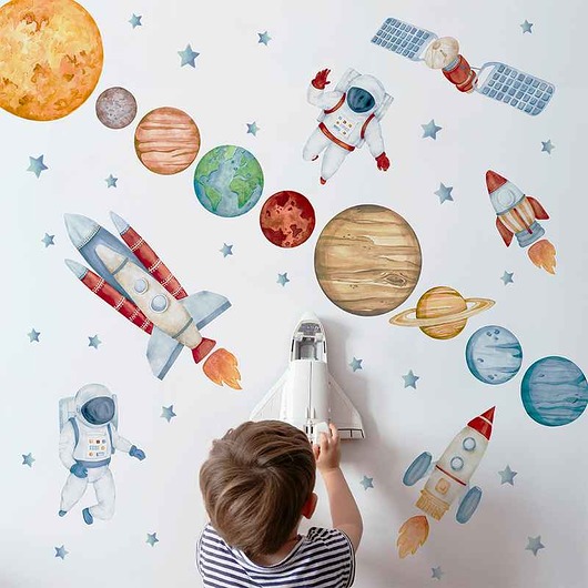 naklejki ścienne do pokoju dziecka KOSMOS AKWARELA PLANETY naklejki na ścianę L