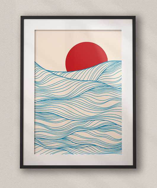 plakaty Plakat Japoński - Czerwone słońce - Druk Fine Art