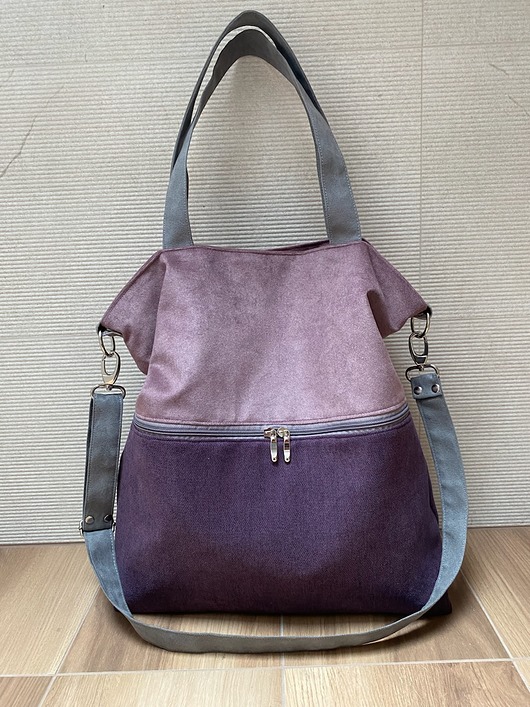 torby na ramię Duża torba z zapinaną kieszenią -  wrzos, fiolet, szary