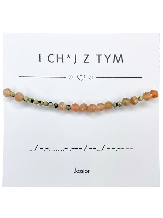 bransoletki na sznurku Bransoletka z alfabetem Morse Jaspis dalmatyński, Słoneczny