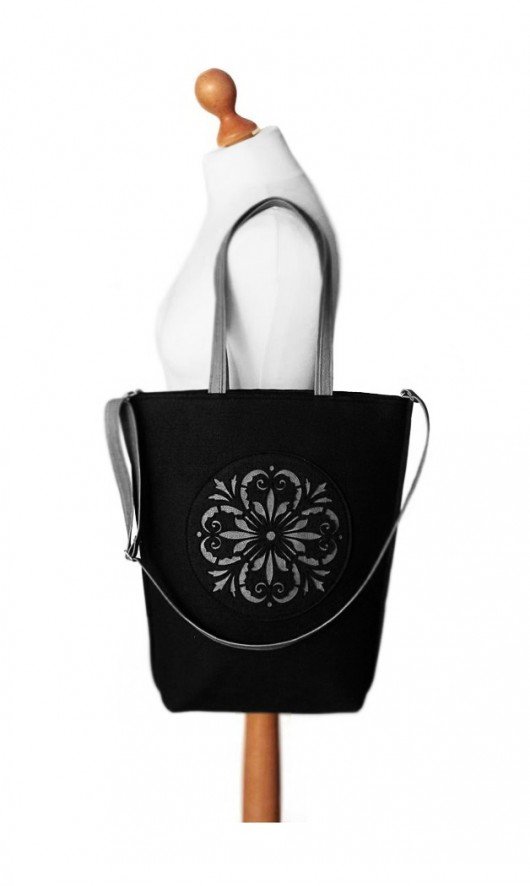 shopper bag folk 2 czarna rozeta - Czech draft Creatura