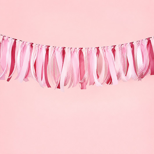 dodatki - różne Różowa Girlanda na baby shower, urodziny -wstążki na sznurku - 1m