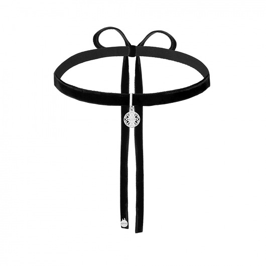 Czarny choker ze srebrną rozetą SOTHO