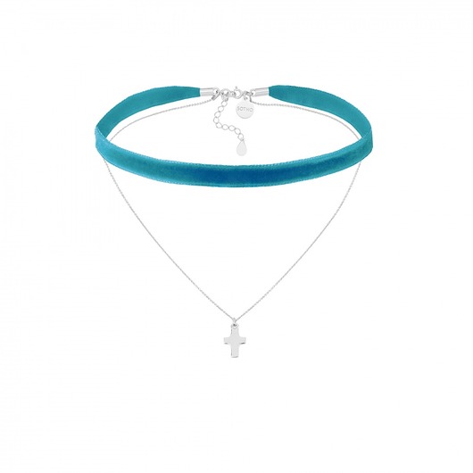 Turkusowy aksamitny choker z łańcuszkiem SOTHO