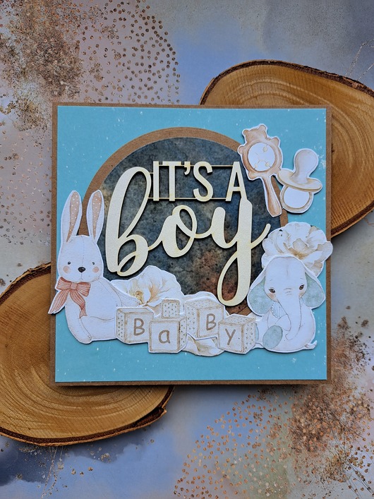 kartki scrapbooking Kartka na baby shower chłopca (w kopercie)