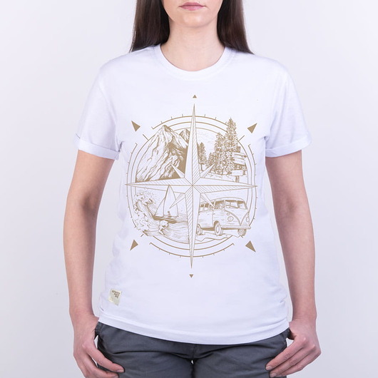 t-shirt damskie Koszulka damska RÓŻA WIATRÓW nadruk biała