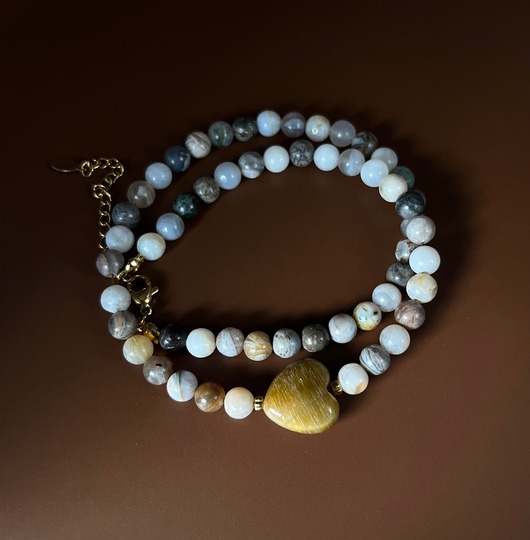 chokery Naszyjnik z sercem Tiger Eye