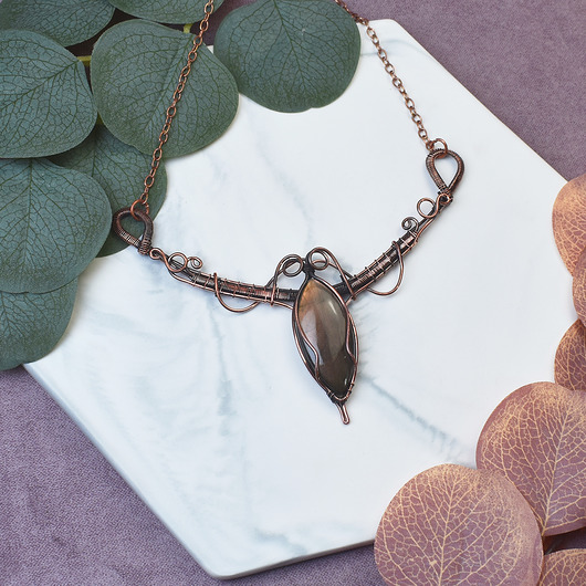 kolie Miedziany naszyjnik wire wrapping z labradorytem #503