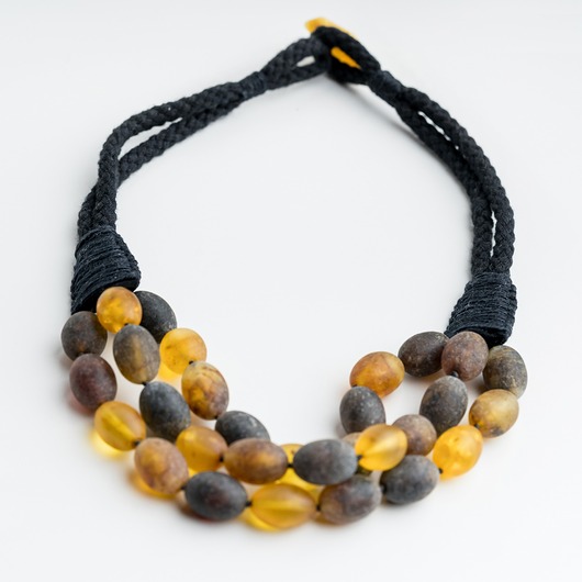 korale Naszyjnik bursztynowy sznurek makrama