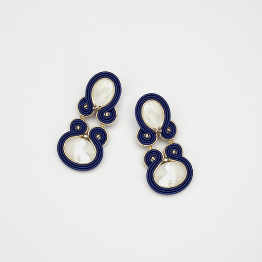 kolczyki soutache Granatowe złote kolczyki z masą perłową