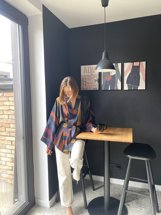 szlafroki damskie Szlafrok narzutka kimono krótkie w eleganckie pasy