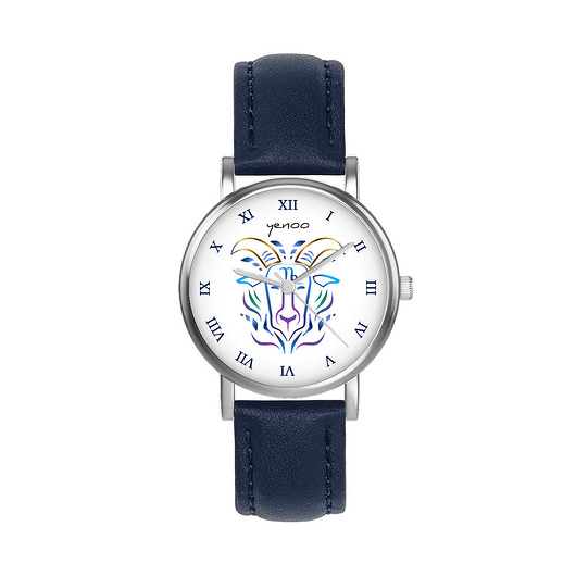 zegarki unisex Zegarek  mały - Koziorożec - skórzany, granatowy